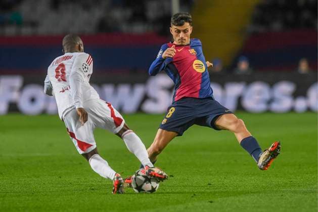 UEFA Champions League soccer match FC Barcelona, Barca vs Stade Brestois at Montjuic Olympic Stadium in Barcelona, Spain 26 November 2024 Pedri 900 Cordon Press  900 CordonxPress LOF - UEFA Champions League FC Barcelona vs Stade Brestois