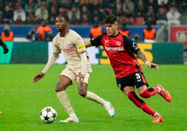Dorgeles Nene FC Salzburg, 45 and Exequiel Palacios Bayer 04 Leverkusen, 25 26 11 2024, Football Bayer 04 Leverkusen FC Salzburg, UEFA Champions League, Season 2024 2025, Matchday 5 Copyright: HMBxMedia xMarcoxBader