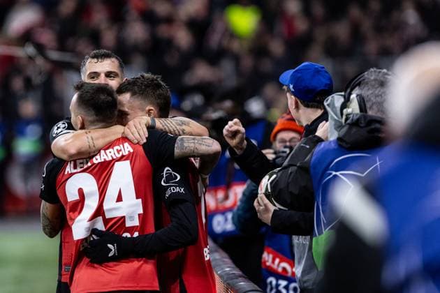 UEFA Champions League Bayer 04 Leverkusen FC Salzburg 26 11 2024 Bayer 04 Leverkusen in jubilation, 5 0, Aleix Garcia Bayer 04 Leverkusen, 24 UEFA Champions League Bayer 04 Leverkusen FC Salzburg BayArena, Leverkusen 26 11 2024 Copyright: xBEAUTIFULxSPORTS Buriakovx