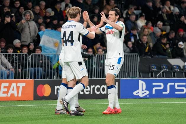 Goal, Cheering, Mateo Retegui Atalanta Bergamo , 32 Marco Brescianini Atalanta Bergamo , 44 Soccer, UEFA Champions Legue, Matchday 5, 2024 2025, BSC Young Boys vs Atalanta Bergamo, 26 11 2024, Stadion Wankdorf, Bern,Switzerland, Bern Wankdorf Stadium Canton Bern Switzerland Copyright: xFinleyxMörchx