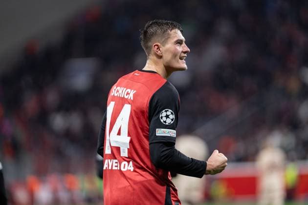 GER, UEFA Champions League, Bayer 04 Leverkusen vs FC Salzburg 26 11 2024, BayArena, Leverkusen, GER, UEFA Champions League, Bayer 04 Leverkusen vs FC Salzburg In the picture goal celebration cheering about the goal to 4 0 by Patrik Schick Bayer 04 Leverkusen, 14 cheers with fist, screams, gestures, facial expressions, emotions nordphotoxGmbHxx xChristianxSchulze nph000300