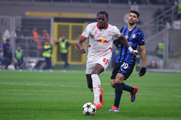 November 27, 2024, Milano, Milano, ITALIA: During the Champions League match 26 11 2024 Football match between FC International Milan vs LB Lipsia at the San Siro stadium Milan.In the photo: Castello Lukeba of RB Lipsia Milano ITALIA - ZUMAs236 20241127_aap_s236_013 Copyright: xFabioxSassox