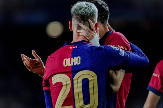 FC Barcelona, Barca vs Brest - UEFA Champions League - 26 11 2024 Dani Olmo of FC Barcelona celebrates his goal during the UEFA Champions League match between FC Barcelona vs Brest at Estadi Olimpic Lluis Companys on November 26, 2024 in Barcelona, Spain. Barcelona Spain Copyright: xPGSxPhotoxAgencyx