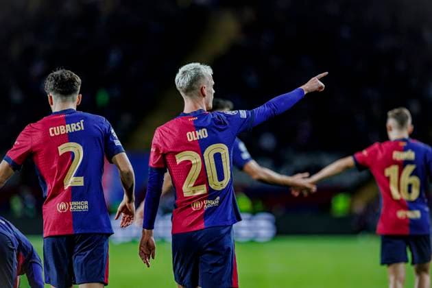 FC Barcelona, Barca vs Brest - UEFA Champions League - 26 11 2024 Dani Olmo of FC Barcelona celebrates his goal during the UEFA Champions League match between FC Barcelona vs Brest at Estadi Olimpic Lluis Companys on November 26, 2024 in Barcelona, Spain. Barcelona Spain Copyright: xPGSxPhotoxAgencyx