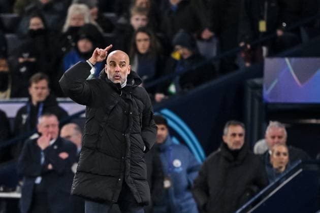 Coach Josep Guardiola Manchester City gestures during the UEFA Champions League 2024 25 League Phase MD5 match between Manchester City and Feyenoord at Etihad Stadium on November 26, 2024 in Manchester, England Defodi 541 CITROT20241126 109 Defodi-541