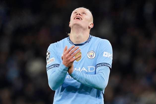 Manchester, England, 26th November 2024. Erling Haaland of Manchester City reacts the UEFA Champions League match at the Etihad Stadium, Manchester. Picture credit should read: Andrew Yates Sportimage EDITORIAL USE ONLY. No use with unauthorised audio, video, data, fixture lists, club league logos or live services. Online in-match use limited to 120 images, no video emulation. No use in betting, games or single club league player publications. SPI-3484-0078