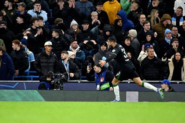 MANCHESTER - David Hancko of Feyenoord celebrates 3-3 during the UEFA Champions league match between Manchester City FC and Feyenoord at Etihad Stadium on Nov. 26, 2024 in Manchester, England. ANP Hollandse Hoogte UEFA Champions League 2024 25 League Phase MD5 2024 25 xVIxANPxSportx xGerritxvanxKeulenxIVx 514352589 originalFilename: 514352589.jpg