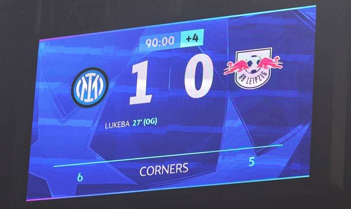 Inter Milan RB Leipzig Champions League Leipzig, 26 11 2024, Giuseppe Meazza Stadion, Football, UEFA Champions League, Matchday 5 , RB Leipzig vs FC Inter Milan 1 0 1 0 , In the picture The final score of the match on the scoreboard , Picture Point