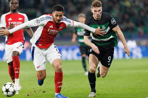 William Saliba, Viktor Gyokeres seen during UEFA Champions League game between teams of Sporting CP and Arsenal FC (Maciej Rogowski) Lisbon Estadio Jose Alvalade Portugal Copyright: xMaciejxRogowskix sportingarsenal2425-22
