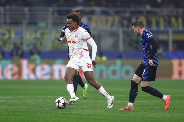 Assan Ouedraogo (RB Leipzig) controls the ball, UEFA Champions League 2024 25 League Phase MD2, FC Internazionale Milano v RB Leipzig, Stadio Giuseppe Meazza (San Siro), November 26, 2024, Milan, Italy.