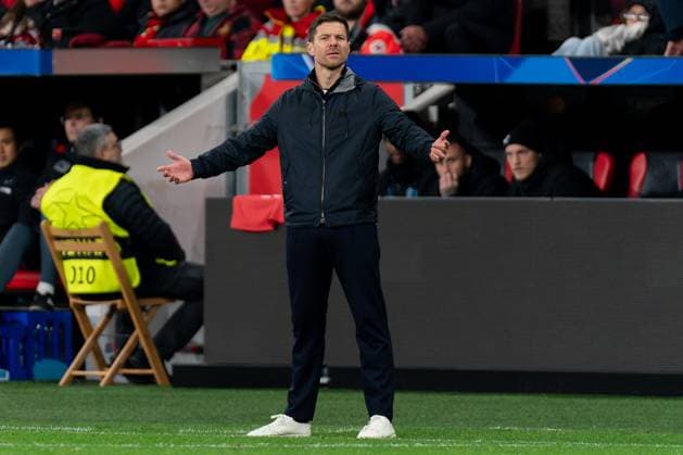 2024-11-26 Bayer 04 Leverkusen v FC Salzburg - UEFA Champions League 2024 25 League Phase MD5 LEVERKUSEN, GERMANY - NOVEMBER 26: Coach Xabi Alonso of Bayer 04 Leverkusen reacts during the UEFA Champions League 2024 25 League Phase MD5 match between Bayer 04 Leverkusen and FC Salzburg at BayArena on November 26, 2024 in Leverkusen, Germany. (Photo by Joris Verwijst BSR Agency) Leverkusen Germany Content not available for redistribution in The Netherlands directly or indirectly through any third parties. Copyright: xBSRxAgencyx