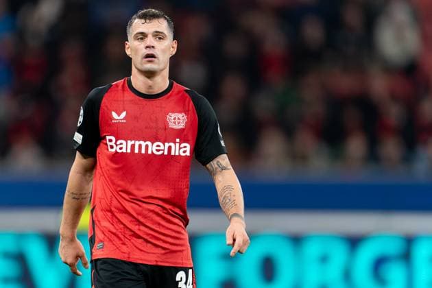 2024-11-26 Bayer 04 Leverkusen v FC Salzburg - UEFA Champions League 2024 25 League Phase MD5 LEVERKUSEN, GERMANY - NOVEMBER 26: Granit Xhaka of Bayer 04 Leverkusen looks on during the UEFA Champions League 2024 25 League Phase MD5 match between Bayer 04 Leverkusen and FC Salzburg at BayArena on November 26, 2024 in Leverkusen, Germany. (Photo by Joris Verwijst BSR Agency) Leverkusen Germany Content not available for redistribution in The Netherlands directly or indirectly through any third parties. Copyright: xBSRxAgencyx