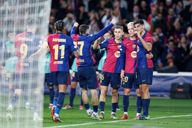 Barcelona team group, Mannschaftsbild, Totale (Barcelona), NOVEMBER 26, 2024 - Football Soccer : UEFA Champions League match between FC Barcelona, Barca 3-0 Stade Brestois at the Estadi Olimpic Lluis Companys in Barcelona, Spain. Noxthirdxpartyxsales  (274528478)