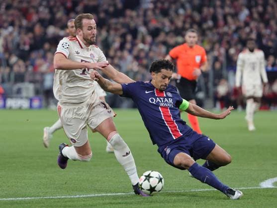 (241127) -- MUNICH, Nov. 27, 2024 -- Harry Kane (L) of Bayern Munich vies with Marquinhos of Paris Saint-Germain during the league phase match between Bayern Munich and Paris Saint-Germain at the UEFA Champions League in Munich, Germany, Nov. 26, 2024. (Photo by Xinhua) (SP)GERMANY-MUNICH-FOOTBALL-UEFA CHAMPIONS LEAGUE-BAYERN MUNICH VS PSG PhilippexRuiz 