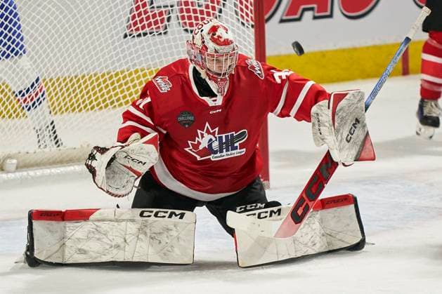 November 26, 2024, London, On, Canada: CHL prospect goaltender Joshua Ravensbergen makes a save against the USA prospects during the second period of the CHL-USA Prospects Challenge game in London, Ont. on Tuesday, November 26, 2024. Canada News - November 26, 2024  - ZUMAc35_ 20241126_zaf_c35_105 Copyright: xGeoffxRobinsx