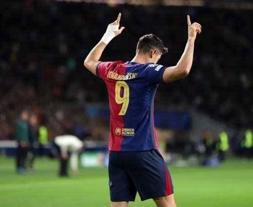 November 26, 2024, Sabadell, Barcelona, Spain: Barcelona Spain 26.11.2024 Robert Lewandowski FC Barcelona, Barca celebrates scoring 100 goals in the UEFA Champions League during the UEFA Champions League between FC Barcelona and Stade Brestois at Estadi Olimpic Lluis Companys on 26 November 2024 in Barcelona. Sabadell Spain - ZUMAu50_ 20241126_zsp_u50_052 Copyright: xXavixUrgelesx