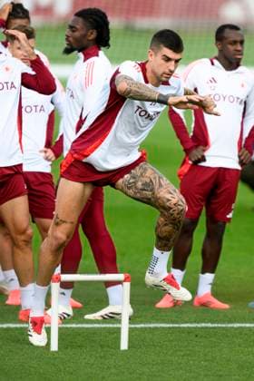 Gianluca Mancini of AS Roma during a training session the day before the Europa League football match between Tottenham and AS Roma at Centro Sportivo Fulvio Bernardini in Rome (Italy), November 27, 2024. AndreaxStaccioli