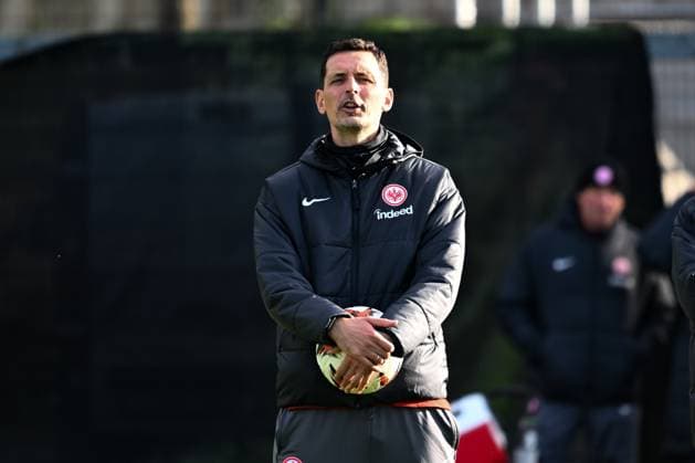 27 11 2024, xsltx, Football UEFA Europa League, Eintracht Frankfurt Training emspor, v l Dino Toppmöller Head Coach Eintracht Frankfurt DFL DFB REGULATIONS PROHIBIT ANY USE OF PHOTOGRAPHS as IMAGE SEQUENCES and or QUASI VIDEO