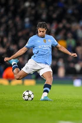 Jahmai Simpson Pusey Manchester City controls the Ball during the UEFA Champions League 2024 25 League Phase MD5 match between Manchester City and Feyenoord at Etihad Stadium on November 26, 2024 in Manchester, England Defodi 541 CITROT20241126 492 Defodi-541
