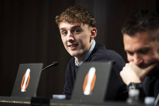 SAN SEBASTIAN - Youri Baas during the press conference, PK, Pressekonferenz in the press room of the Reale Arena (Estadio Anoeta) prior to Ajax s Europa League match against Real Sociedad. ANP TOBIAS KLEUVER xVIxANPxSportx xxANPxIVx 514398061 originalFilename: 514398061.jpg