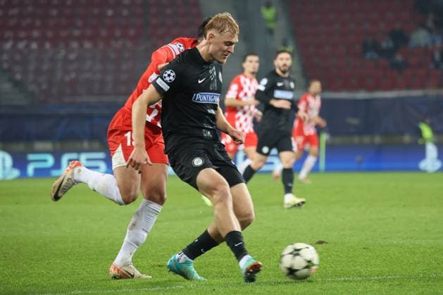 SOCCER - UEFA CL, Sturm vs Girona KLAGENFURT,AUSTRIA,27.NOV.24 - SOCCER - UEFA Champions League, SK Sturm Graz vs Girona FC. Image shows Niklas Geyrhofer (Sturm).  GEPAxpictures xChrisxBauer