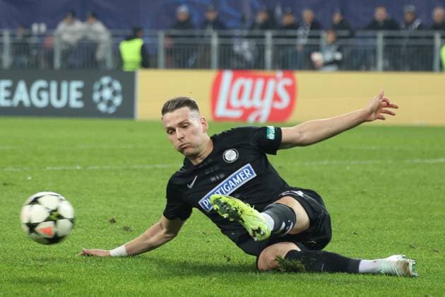 SOCCER - UEFA CL, Sturm vs Girona KLAGENFURT,AUSTRIA,27.NOV.24 - SOCCER - UEFA Champions League, SK Sturm Graz vs Girona FC. Image shows Dimitri Lavalee (Sturm).  GEPAxpictures xChrisxBauer