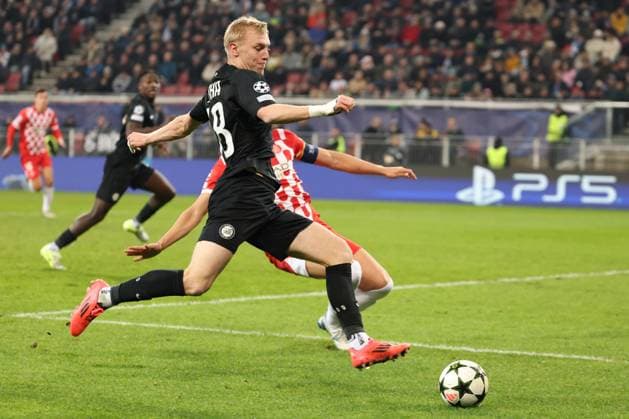 SOCCER - UEFA CL, Sturm vs Girona KLAGENFURT,AUSTRIA,27.NOV.24 - SOCCER - UEFA Champions League, SK Sturm Graz vs Girona FC. Image shows Mika Biereth (Sturm).  GEPAxpictures xChrisxBauer