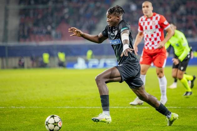 SOCCER - UEFA CL, Sturm vs Girona KLAGENFURT,AUSTRIA,27.NOV.24 - SOCCER - UEFA Champions League, SK Sturm Graz vs Girona FC. Image shows Seedyahmed Jatta (Sturm).  GEPAxpictures xMatthiasxTrinkl
