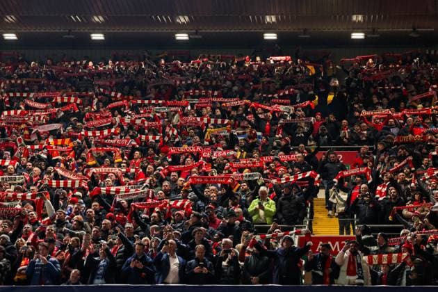 UEFA Champions League, League Phase MD5 Liverpool v Real Madrid Liverpool fans sing You™ll Never Walk Alone prior to the UEFA Champions League, League Phase MD5 Liverpool v Real Madrid at Anfield, Liverpool, United Kingdom, 27th November 2024 (Photo by Mark Cosgrove News Images) Liverpool Anfield Merseyside United Kingdom Copyright: xMarkxCosgrove NewsxImagesx