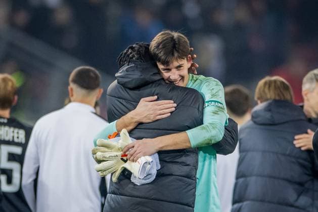 SOCCER - UEFA CL, Sturm vs Girona KLAGENFURT,AUSTRIA,27.NOV.24 - SOCCER - UEFA Champions League, SK Sturm Graz vs Girona FC. Image shows the rejoicing of Daniil Khudyakov (Sturm).  GEPAxpictures xMatthiasxTrinkl