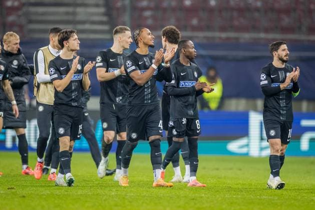 SOCCER - UEFA CL, Sturm vs Girona KLAGENFURT,AUSTRIA,27.NOV.24 - SOCCER - UEFA Champions League, SK Sturm Graz vs Girona FC. Image shows the rejoicing of SK Sturm Graz.  GEPAxpictures xMatthiasxTrinkl