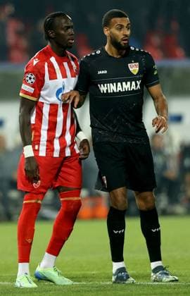 RECORD DATE NOT STATED 27.11.2024 Belgrade(Serbia) FK Crvena Zvezda-VfB Stuttgart Champions League men s football Cherif Ndiaye(L) Crvena Zvezda(Red Star),Josha Vagnoman (R) VfB Stuttgart :S.Sandic