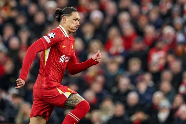UEFA Champions League, League Phase MD5 Liverpool v Real Madrid Darwin Nunez of Liverpool in action during the UEFA Champions League, League Phase MD5 Liverpool v Real Madrid at Anfield, Liverpool, United Kingdom, 27th November 2024 (Photo by Mark Cosgrove News Images) Liverpool Anfield Merseyside United Kingdom Copyright: xMarkxCosgrove NewsxImagesx