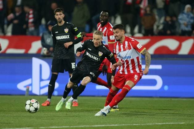 CRVENA ZVEZDA vs STUTTGART CHRIS FUHRICH Stuttgart football player at the UEFA Champions League match against Red Star at the Rajko Mitic stadium, Belgrade 27.11.2024. MN press Photo Football, Champions League, Red Star, Stuttgart Belgrade Stadion Rajko Mitic Serbia Copyright: xMarkoxMetlasx xMNxPressx