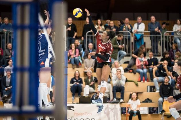 Volleyball CEV Challenge League Volley Duedingen vs SC Potsdam Duedingen , 27 11 2024 Danielle Harbin Opposite, SC Potsdam, 3 Volleyball CEV Challenge League Volley Duedingen vs SC Potsdam in Duedingen , 27 11 2024 Copyright: xBEAUTIFULxSPORTS OlafxRellischx