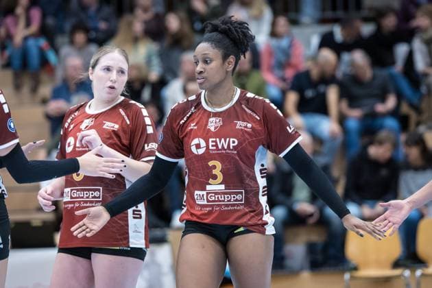 Volleyball CEV Challenge League Volley Duedingen vs SC Potsdam Duedingen , 27 11 2024 Danielle Harbin Opposite, SC Potsdam, 3 Volleyball CEV Challenge League Volley Duedingen vs SC Potsdam in Duedingen , 27 11 2024 Copyright: xBEAUTIFULxSPORTS OlafxRellischx