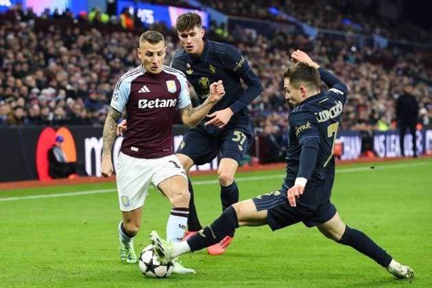 UEFA Champions League,League Phase MD5 Aston Villa v Juventus Lucas Digne of Aston Villa is tackled by Francisco Conceicao of Juventus during the UEFA Champions League,League Phase MD5 match Aston Villa vs Juventus at Villa Park, Birmingham, United Kingdom, 27th November 2024 (Photo by Gareth Evans News Images) Birmingham Villa Park West Midlands United Kingdom Copyright: xGarethxEvans NewsxImagesx