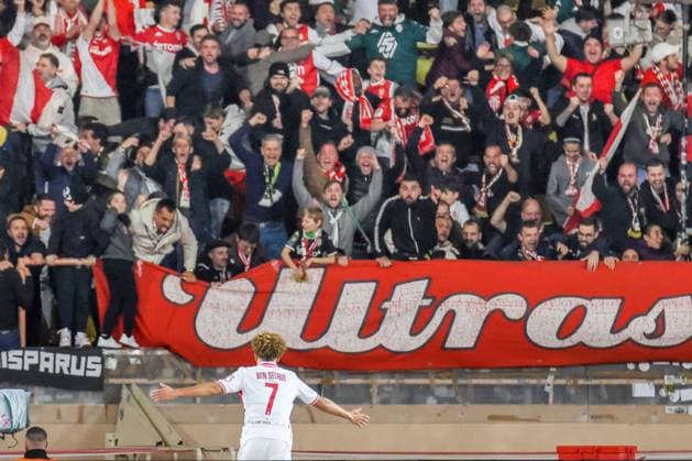 Eliesse Ben Seghir ( 7 - AS Monaco) celebrates goal with AS Monaco ultras during Monaco vs Benfica, UEFA Champions League football match in Monaco, Principality of Monaco, November 27 2024  Copyright: xNicolaxMastronardi IPAxSportx xix xx IPA_51921402 IPA_Agency_IPA51921402