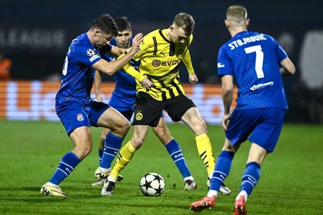 GNK Dinamo v Borussia Dortmund - UEFA Champions League 2024 25 League Phase MD5 Branko Pavic of Dinamo Zagreb and Maximilian competes for the ball with Maximilian Beier of Borussia Dortmund during the UEFA Champions League 2024 25 League Phase MD5 match between GNK Dinamo Zagreb and Borussia Dortmund at Maksimir stadium on November 27, 2024 in Zagreb, Croatia.  MarkoxLukunic PIXSELL