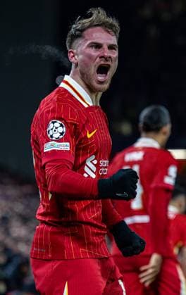 Football - UEFA Champions League - League Phase - Liverpool FC v Real Madrid CF LIVERPOOL, ENGLAND - Wednesday, November 27, 2024: Liverpool s Alexis Mac Allister celebrates after scoring the opening goal during the UEFA Champions League game between Liverpool FC and Real Madrid CF at Anfield. (Photo by David Rawcliffe Propaganda) LIVERPOOL Anfield MERSEYSIDE ENGLAND  Copyright: xDavidxRawcliffex P2024-11-27-Liverpool_Madrid-36