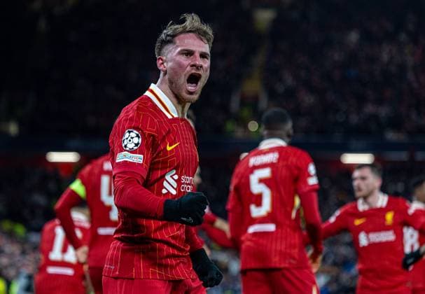 Football - UEFA Champions League - League Phase - Liverpool FC v Real Madrid CF LIVERPOOL, ENGLAND - Wednesday, November 27, 2024: Liverpool s Alexis Mac Allister celebrates after scoring the opening goal during the UEFA Champions League game between Liverpool FC and Real Madrid CF at Anfield. (Photo by David Rawcliffe Propaganda) LIVERPOOL Anfield MERSEYSIDE ENGLAND  Copyright: xDavidxRawcliffex P2024-11-27-Liverpool_Madrid-37