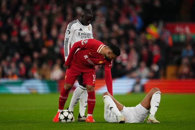 Mohamed Salah of Liverpool FC Liverpool FC and Real Madrid, UEFA Champions League match, date 5. Football, Anfield Stadium, Liverpool, England - 27 Nov 2024 Editorial use only  Copyright: xBaguxBlanco Pressinphoto Shutterstockx 14949588c