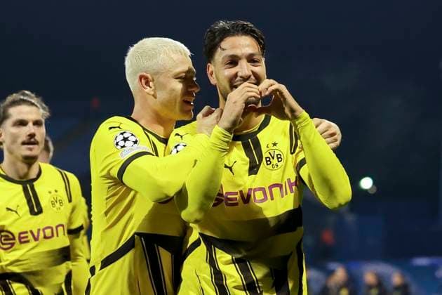 Ramy Bensebaini Borussia Dortmund celebrates after scoring his teams second goal with Julian Ryerson Borussia Dortmund , UEFA Champions League 2024 25 League Phase MD5, GNK Dinamo v Borussia Dortmund, Stadion Maksimir on November 27, 2024 in Zagreb, Croatia Photo by Marco Steinbrenner DeFodi Images Ramy Bensebaini Borussia Dortmund celebrates after scoring his teams second goal with Julian Ryerson Borussia Dortmund , UEFA Champions League 2024 25 League Phase MD5, GNK Dinamo v Borussia Dortmund, Stadion Maksimir, November 27, 2024 in Zagreb, Croatia Photo by Marco Steinbrenner DeFodi Images Defodi 700 zagreb bvb 20241127 070 Defodi-700