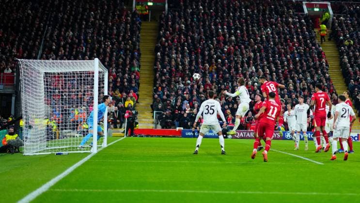Cody Gakpo of Liverpool scores a goal to make it 2-0 Liverpool v Real Madrid, UEFA Champions League, Group Stage, Football, Anfield, Liverpool, UK - 27 Nov 2024 EDITORIAL USE ONLY No use with unauthorised audio, video, data, fixture lists, club league logos or live services. Online in-match use limited to 120 images, no video emulation. No use in betting, games or single club league player publications. Copyright: xJavierxGarcia Shutterstockx 14945029an