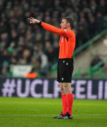 Referee Martin Margaritov Celtic v Club Brugge, UEFA Champions League, Group Stage, Football, Celtic Park, Glasgow, Scotland, UK - 27 Nov 2024 EDITORIAL USE ONLY No use with unauthorised audio, video, data, fixture lists, club league logos or live services. Online in-match use limited to 120 images, no video emulation. No use in betting, games or single club league player publications. Copyright: xStuartxWallace Shutterstockx 14945035bs