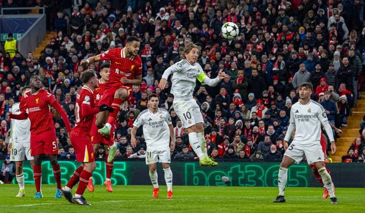Football - UEFA Champions League - League Phase - Liverpool FC v Real Madrid CF LIVERPOOL, ENGLAND - Wednesday, November 27, 2024: Liverpool s Cody Gakpo scores the second goal with a header during the UEFA Champions League game between Liverpool FC and Real Madrid CF at Anfield. (Photo by David Rawcliffe Propaganda) LIVERPOOL Anfield MERSEYSIDE ENGLAND  Copyright: xDavidxRawcliffex P2024-11-27-Liverpool_Madrid-56