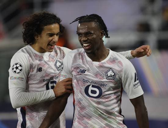 NgalÃ¢ÂÄÂ™ayel Mukau of LOSC Lille celebrating with team mates after scoring a goal during the Uefa Champions league 2024 25, , football match between Bologna FC and LOSC Lille on 27 November 2024 at Ã¢ÂÄÂ˜Ã¢ÂÄÂ™Renato DallÃ¢ÂÄÂ™AraÃ¢ÂÄÂ™Ã¢ÂÄÂ™ Stadium, Bologna, Italy, Photo Nderim Kaceli  Copyright: xNderimxKaceli IPAxSportx xipa-agx xx IPA_51922354 IPA_Agency_IPA51922354