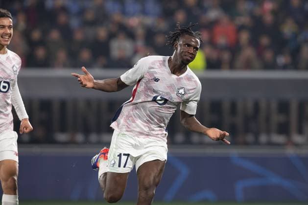 Foto IPP Damiano Fiorentini Bologna 27 11 2024 calcio Champions League 2024-2025 partita Bologna - Lille nella foto: esultanza di Ngalayel Mukau dopo il suo gol del momenaneo 0 a 1 per il Lille Italy Photo Press World Copyright italy  Copyright: xR4924_italyphotopressx