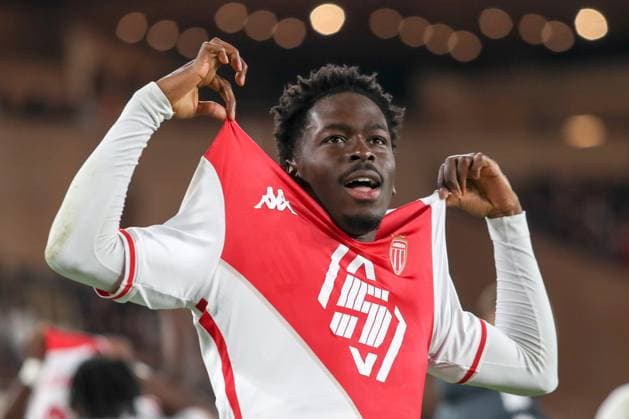 Soungoutou Magassa ( 88 - AS Monaco) celebrates his goal during Monaco vs Benfica, UEFA Champions League football match in Monaco, Principality of Monaco, November 27 2024  Copyright: xNicolaxMastronardi IPAxSportx xix xx IPA_51922609 IPA_Agency_IPA51922609