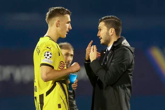 Nico Schlotterbeck Borussia Dortmund and coach Nuri Sahin Borussia Dortmund talk together, UEFA Champions League 2024 25 League Phase MD5, GNK Dinamo v Borussia Dortmund, Stadium Maksimir on November 27, 2024 in Zagreb, Croatia Photo by Marco Steinbrenner DeFodi Images Nico Schlotterbeck Borussia Dortmund and coach Nuri Sahin Borussia Dortmund talk together, UEFA Champions League 2024 25 League Phase MD5, GNK Dinamo v Borussia Dortmund, Stadion Maksimir, November 27, 2024 in Zagreb, Croatia Photo by Marco Steinbrenner DeFodi Images Defodi 700 zagreb bvb 20241127 099 Defodi-700